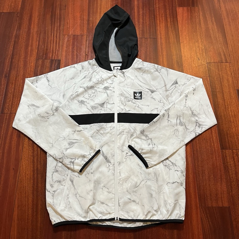 Adidas Windbreaker Mens Large Climalite Hooded Zip Up Jacket Pullover DH3880 ***